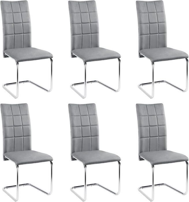 Chaises Salle à Manger Lot de 6, Chaise Pied Luge Rembourrée Epais, Chaise Cantilever en Velours, Gris Foncé E0AG0045-6