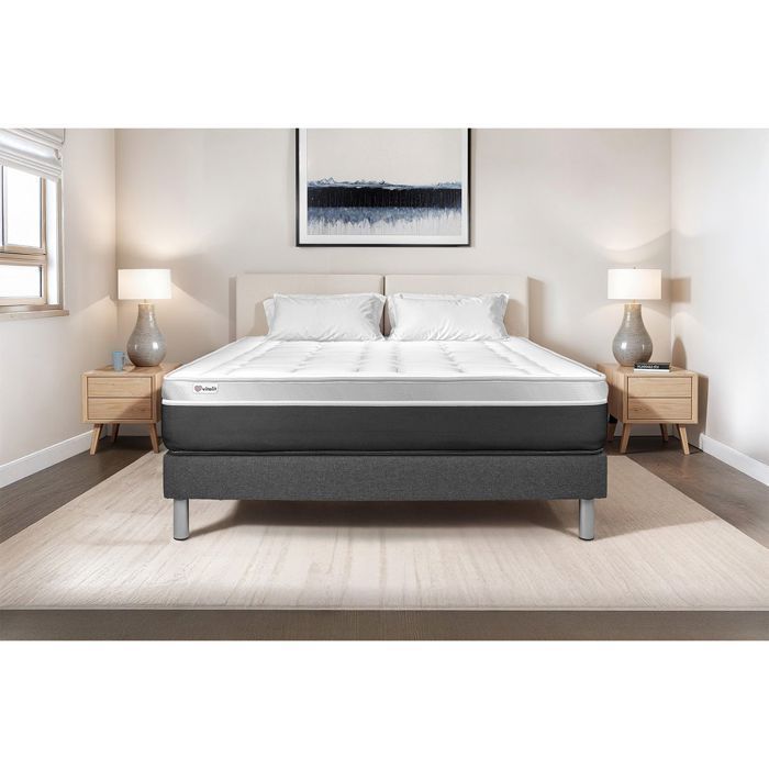 Mattress and bed base set 160x200 cm - Grey bed base (assembly required) - Vital Soft Grey