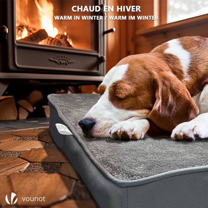 Cojín/colchón para perros VOUNOT® con funda extraíble – Cesta de espuma con alfombrilla refrescante de gel extraíble – 91x70x9cm