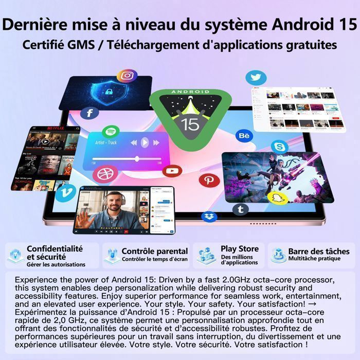 DEERTIME Touch Tablet 10,1 inch - Android 15 - 30 GB RAM + 128 GB ROM (512 GB TF-kaart) - 8000 mAh - Widevine L1 - GPS - draagbare 2-in-1