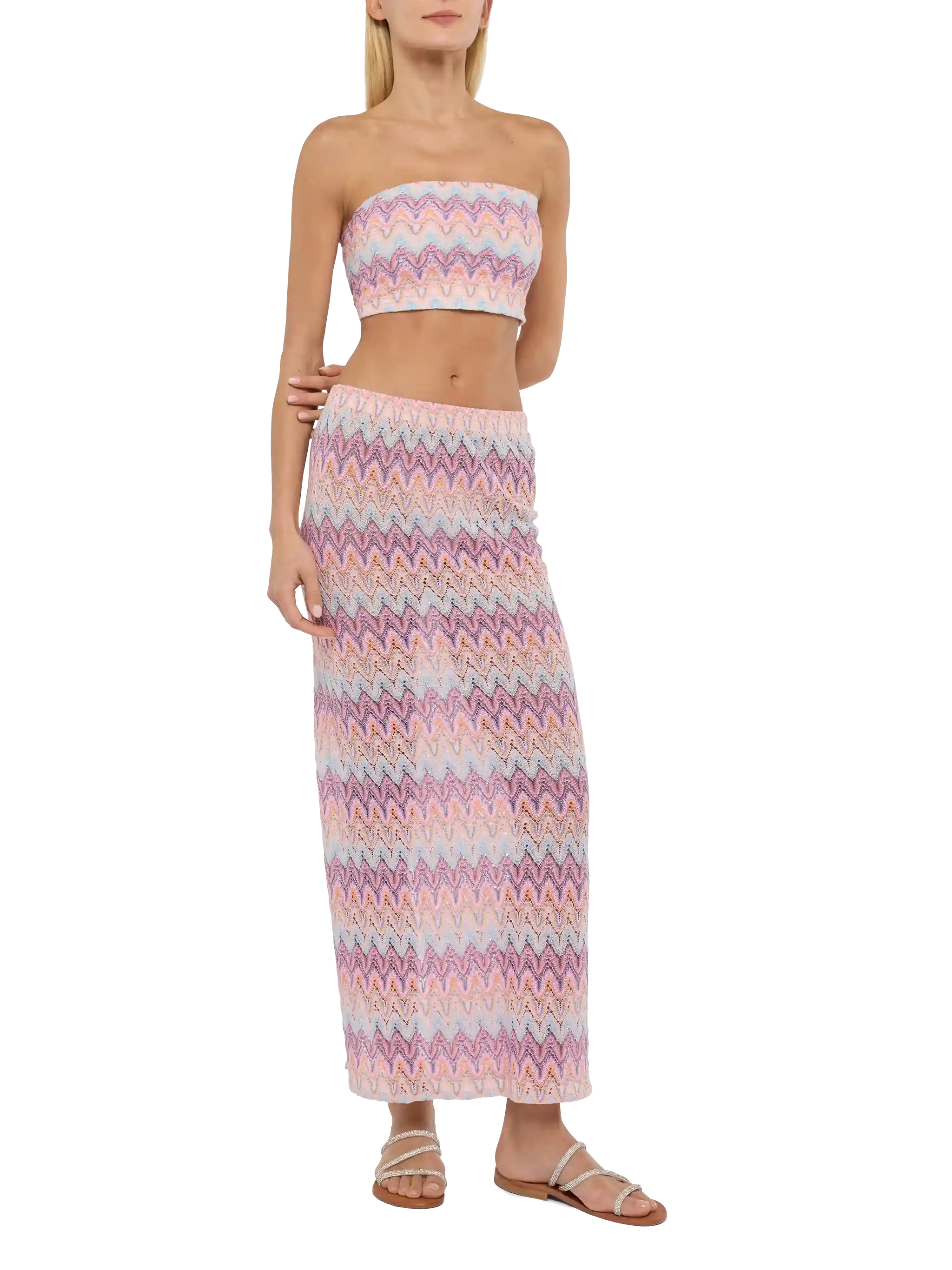Top a fascia senza spalline con motivo chevron Jaclyn
