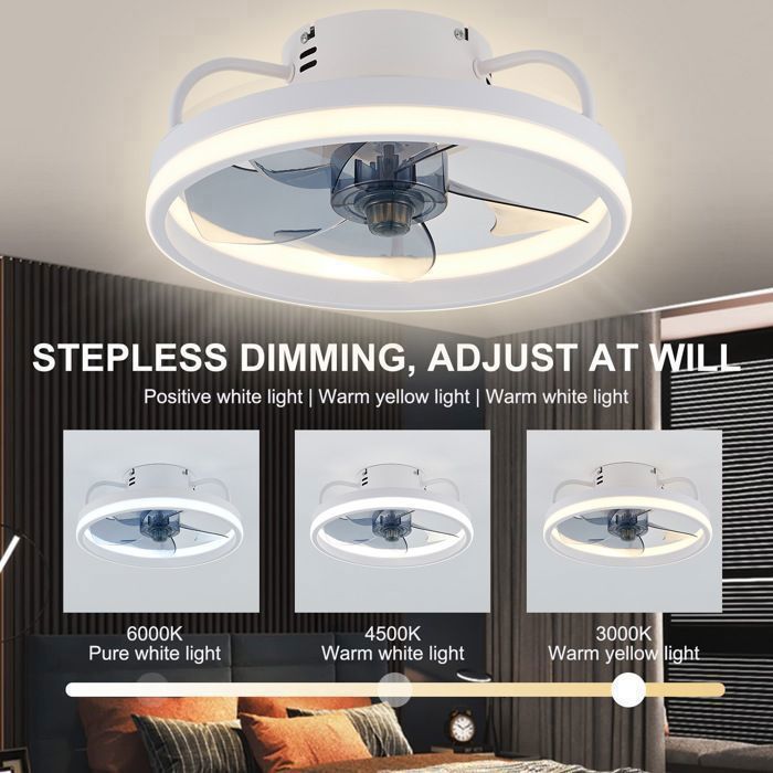 Ventilatore da soffitto UVERBON, 6 velocità, silenzioso, dimmerabile, 3 colori con telecomando, 33 cm.