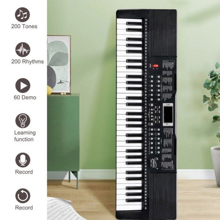 PIANO - ALIGHTUP - Teclado de 61 teclas con soporte en Z + banqueta, pantalla LED, 3 modos de enseñanza para principiantes