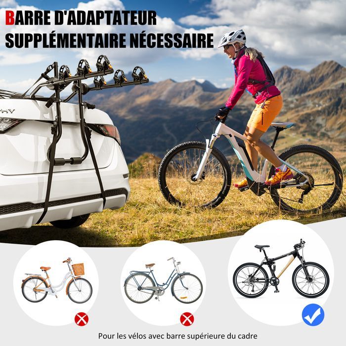 Portabicicletas trasero COSTWAY para 3 bicicletas con longitud y ángulo ajustables, plegable, capacidad de 45 kg para portones traseros de SUV universales, color negro.