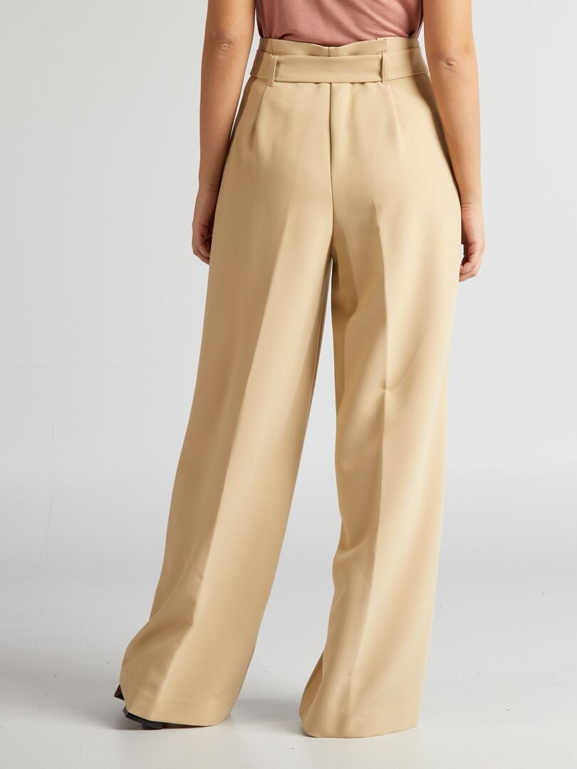 Wijde broek met riem - BEIGE