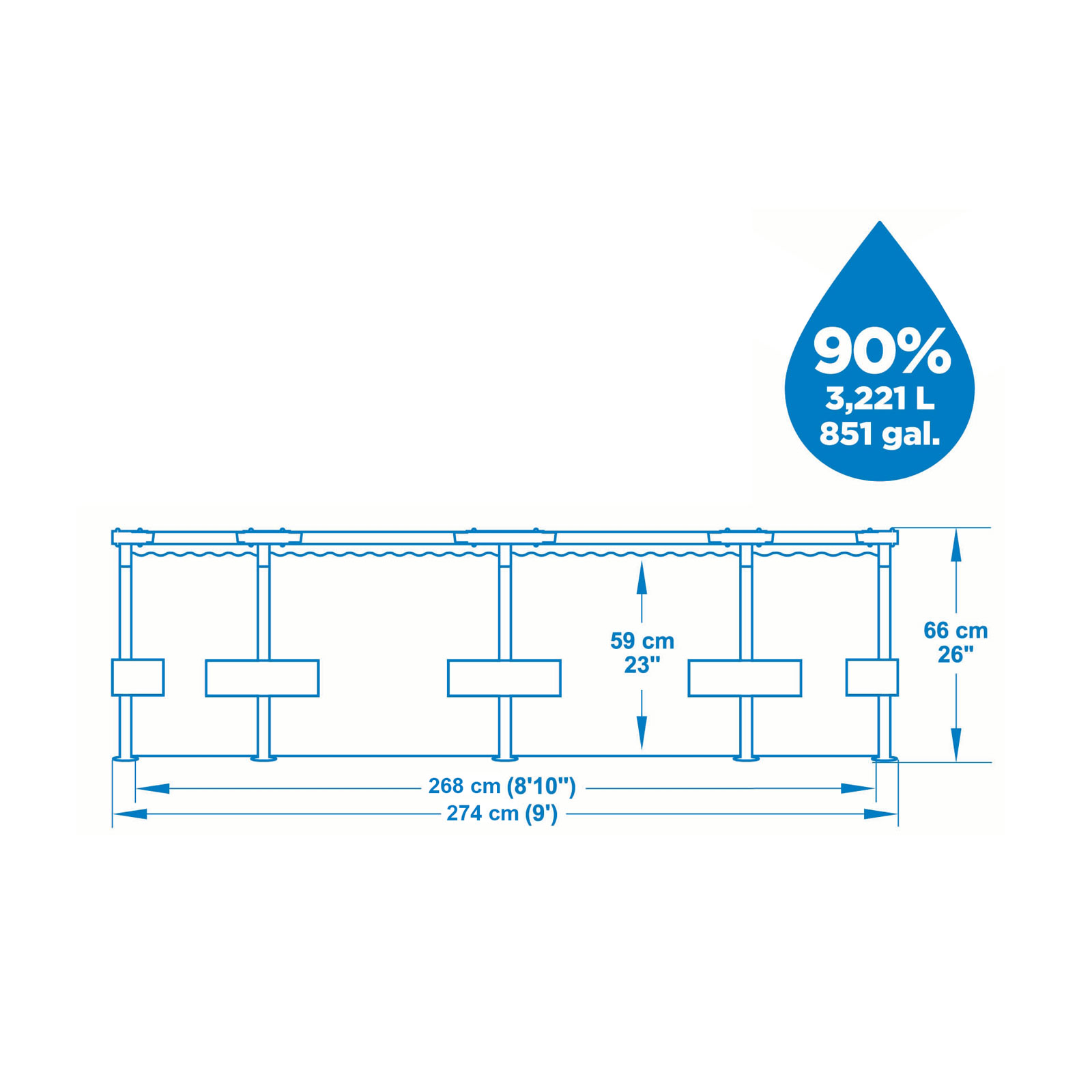 Aftagelig rørformet babypool Bestway Steel Pro 274x66 cm