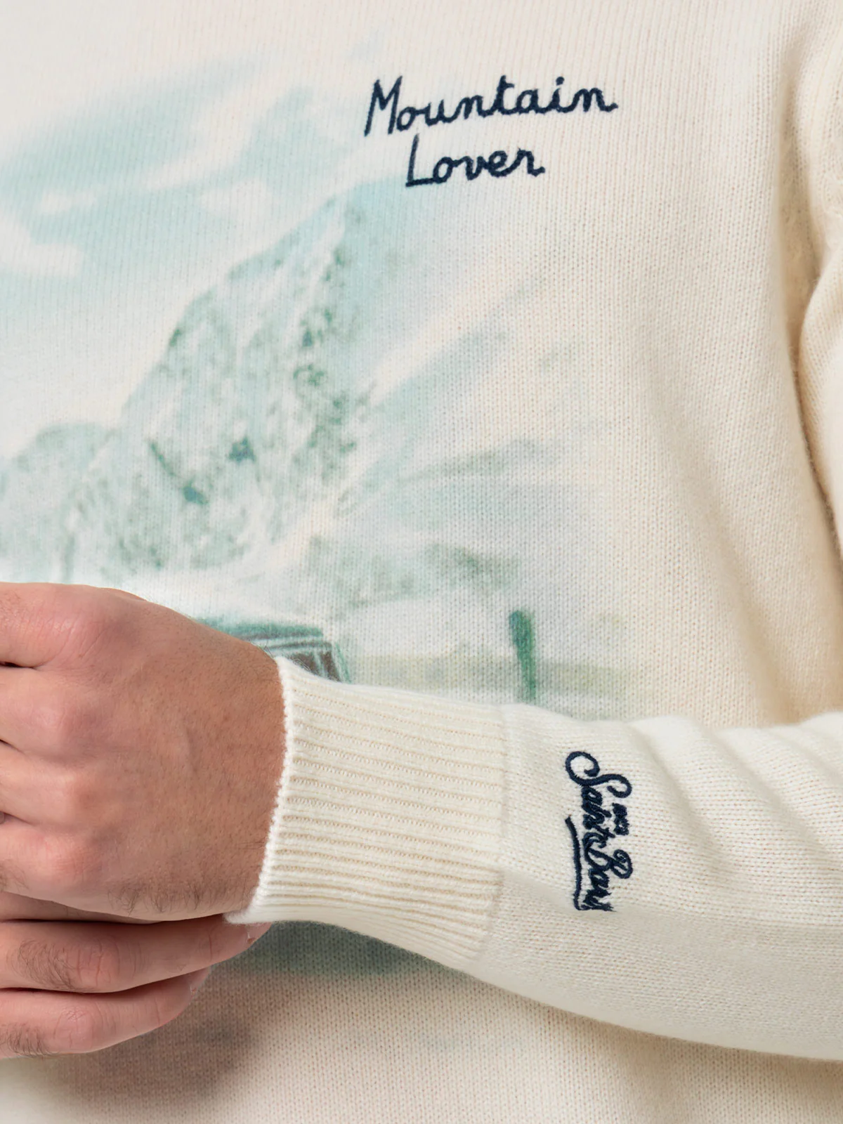 Weißer Herrenpullover von Heron mit Jacquard-Print „Mountain Lover“