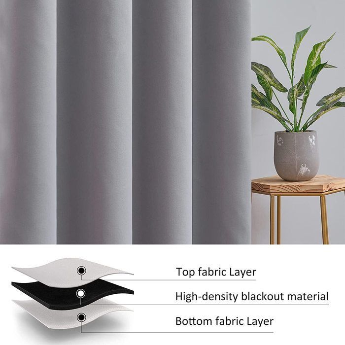 Cortinas opacas TOPFINEL de 140x225 cm con ojales, cortinas decorativas aislantes térmicas para dormitorio, reducen el frío y el ruido, 2 paneles, color gris.