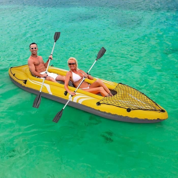 Kayak hinchable GYMAX para 2 personas con asientos extraíbles, 357x80x38cm, capacidad de carga de 160kg, canoa hinchable de PVC
