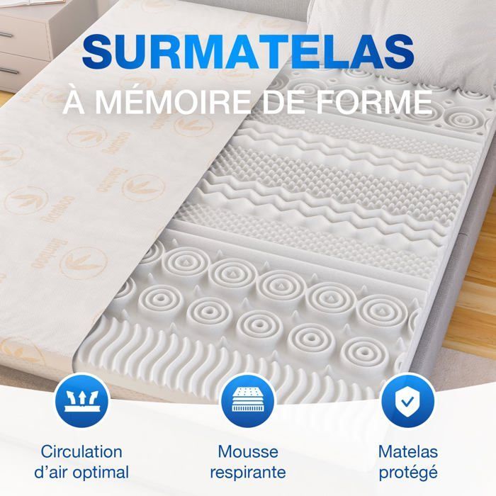 CATAVANA - Cubrecolchón de espuma viscoelástica de 4,5 cm + funda de bambú - 90x190 cm - Ergonómico, 13 zonas, ideal para colchones individuales