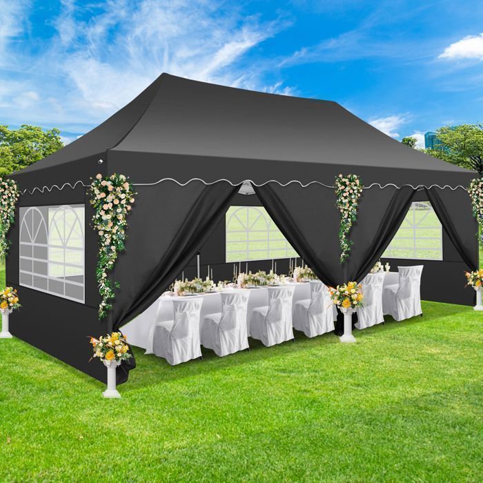 Gazebo/Padiglione da giardino pieghevole 3x6, impermeabile, con 6 lati, ideale per feste, giardini, festival, mercati e matrimoni - Nero