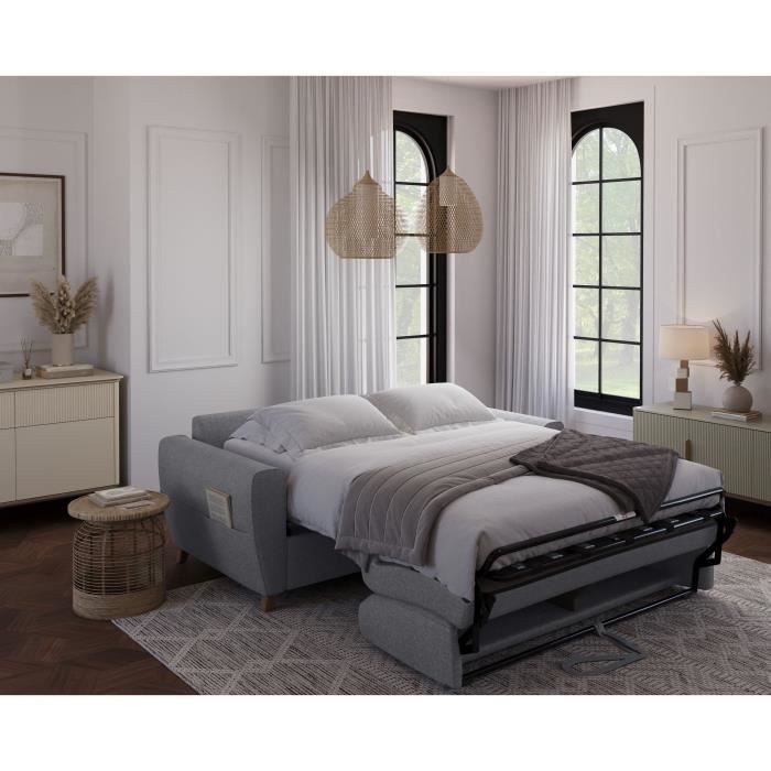 SKY 3-zits Express slaapbank - Grijze stof - Matras van 14 cm - 192 x 100 x 88 cm