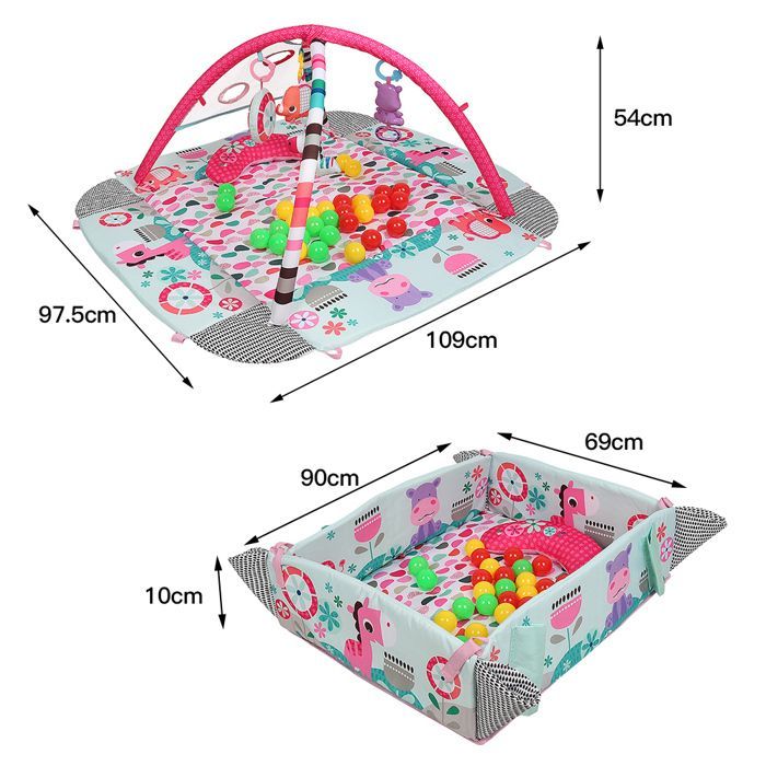 Alfombra de juegos musical multifuncional para bebés - ERROLVES - Rosa - Estructura de fitness 5 en 1 - Área de actividades interactivas