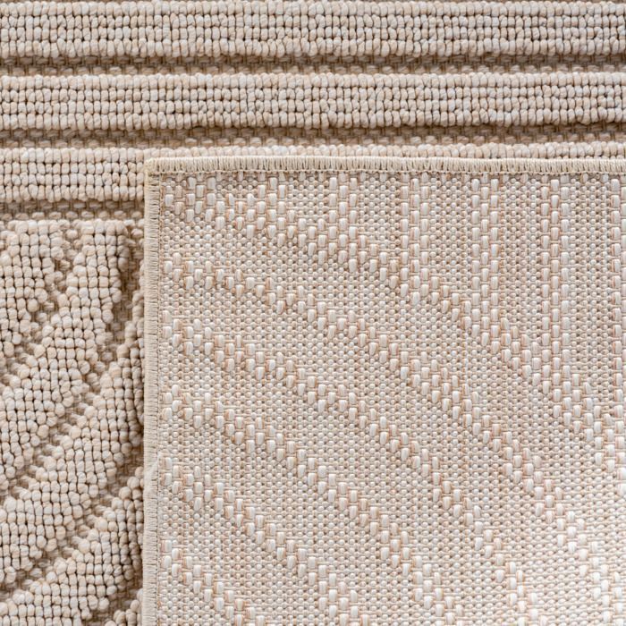 Carpetsale24 Round Rug 200 cm Beige Bohemian Design Looped Modern Scandinavian Style Large Rug for Living Room Dining Room Bedroom