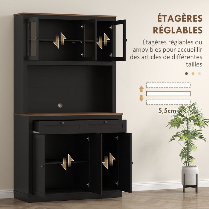 High kitchen sideboard - HOMCOM - 6 doors, 2 drawers, adjustable shelves - MDF and particleboard - 100x40x180cm - black