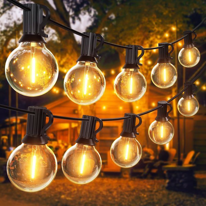 Guirnalda de luces exteriores de 30 bombillas + 3 de repuesto, 9,8 m - Conexión G40, 2 guirnaldas, para pérgola, mercado nocturno