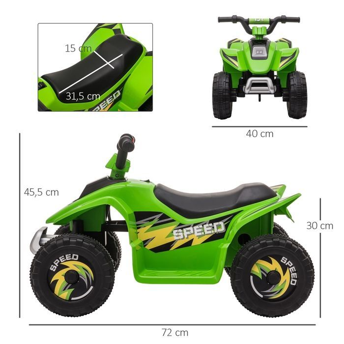 Electric quad bike for children - HOMCOM - 6V battery-powered vehicle with forward and reverse gears, suitable for ages 18-36 months - PP - 72x40x45.5cm - green
