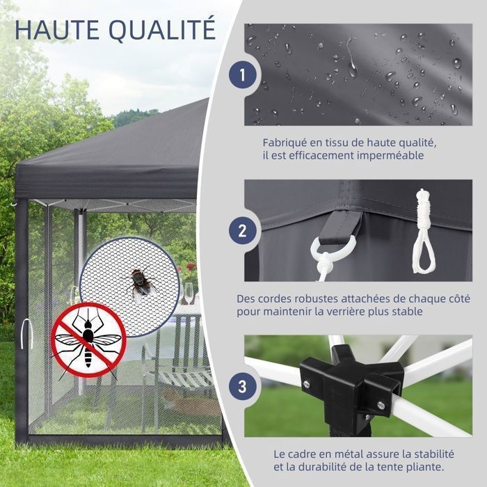 Tonnelle de Jardin 3x3m Pavillon de jardin pliable installation facile POP UP avec portes et fenêtres - Imperméable et anti-UV