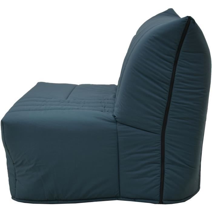 Sofá cama de 2 plazas BECCI - Tela azul prusiano - Colchón Bultex - 142 x 101 x 95 cm - Fabricado en Francia