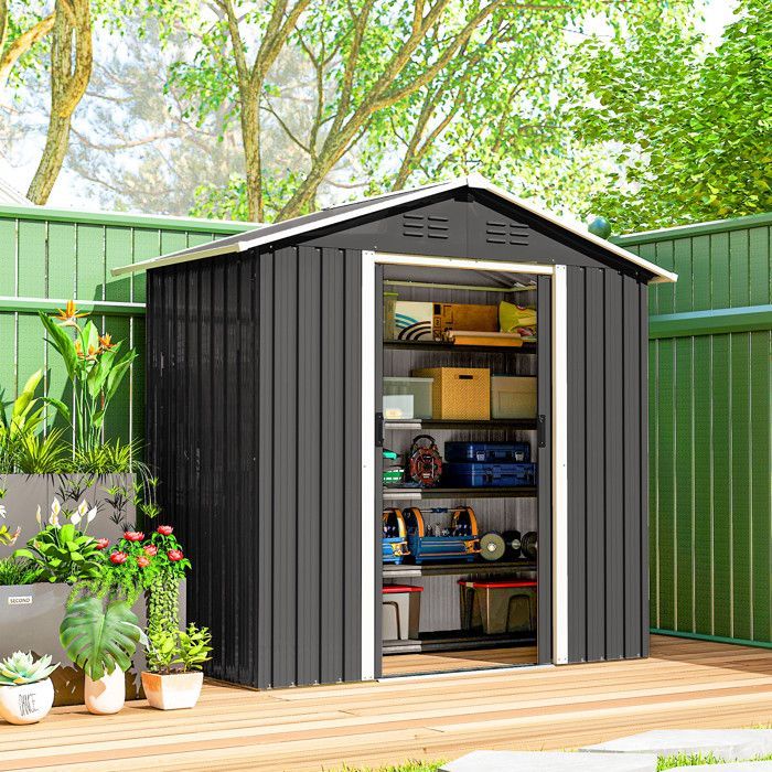 Abri de jardin en métal - cabane de jardin à outils en métal - 1,8 m² - 194 x 107 x 191 cm - portes coulissantes - gris foncé