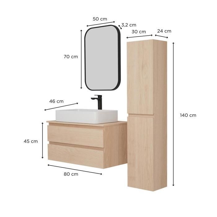 Mobile bagno singolo (80 cm) + lavabo SADDY + rubinetto ROB + specchio LYA + colonna SORRENTO