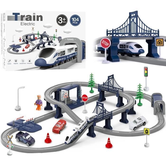 Circuit Voiture Électrique MARSEE 104 PCS flexible avec véhicules de construction Jouets pour enfants
