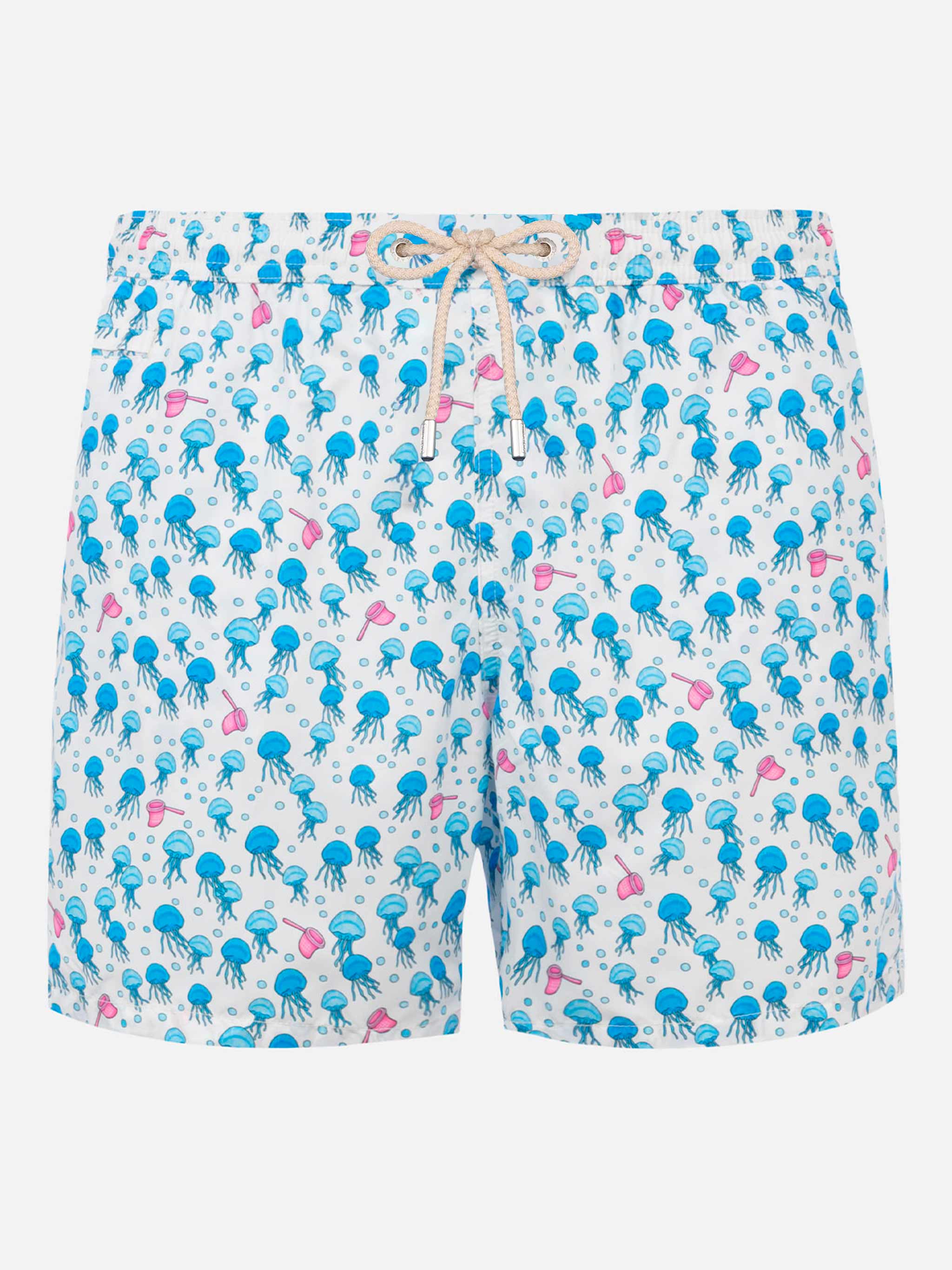 Classic Swim Shorts | Jellyfish Print on White | Quick-Drying & Lightweight | Saint Barth