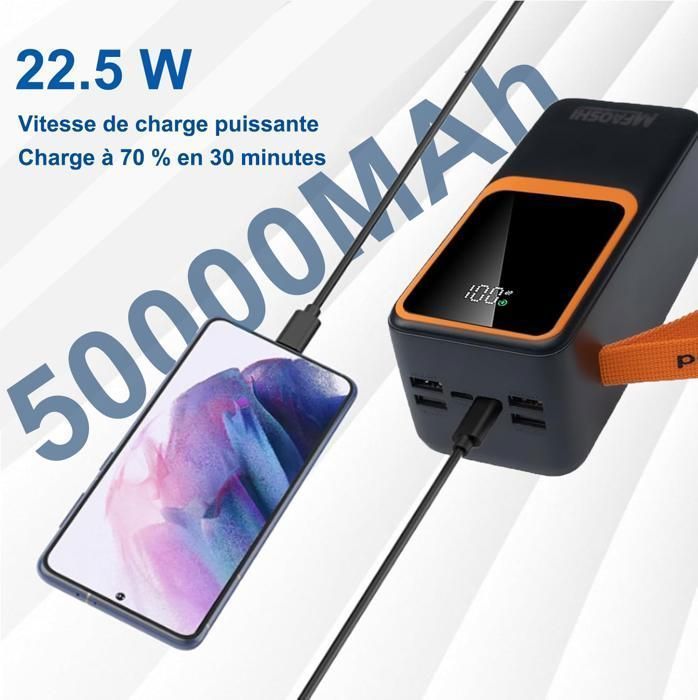 50000mAh External Battery, BYONDSELF®, 22.5W Fast Charging, 2 Inputs/6 Outputs, Integrated Type-C/Lightning, Lighting Function
