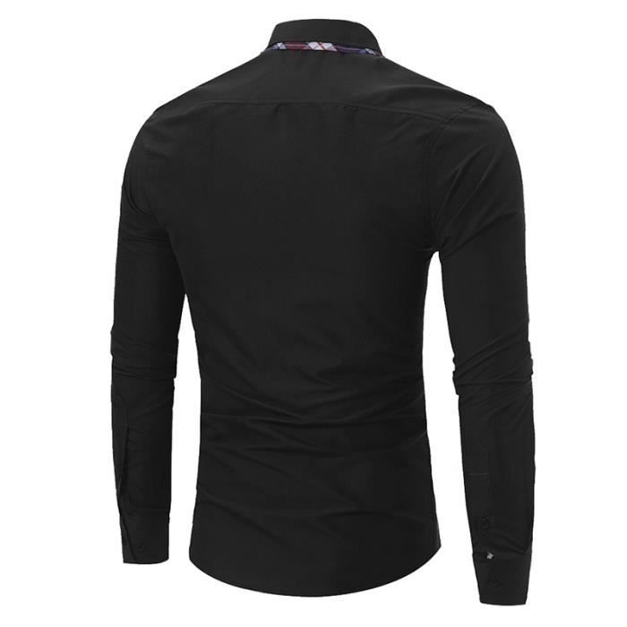 Camisa de moda para hombre con costuras decorativas, corte ajustado, cuello cuadrado, manga larga - FUNMOON - Azul