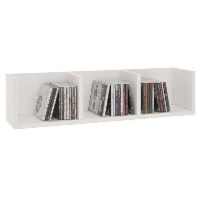 Estantería de pared NELLO, unidad de almacenamiento para CDs y DVDs u objetos decorativos con 3 compartimentos abiertos, en melamina blanca mate.