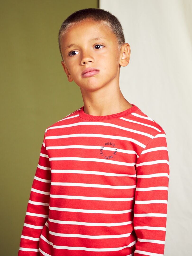 Fleece sweatshirt met brede strepen - ROOD