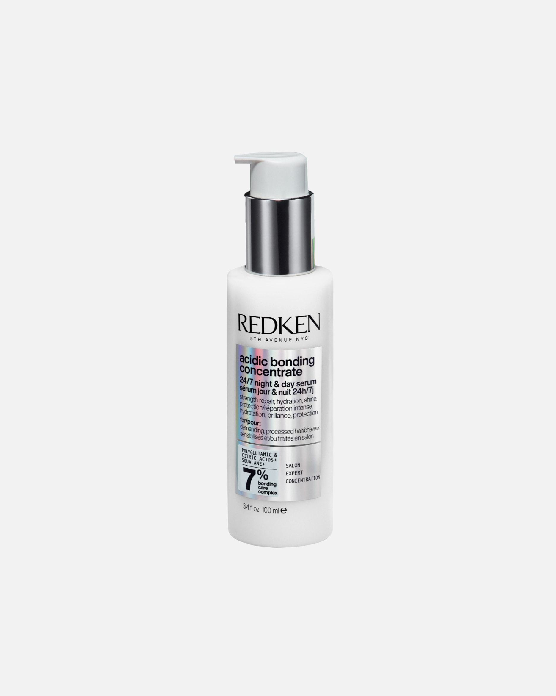 „Redken“ plaukų serumas, rūgštinis koncentratas, stiprinantis plaukų struktūrą, 24/7 naktinis ir dienos serumas, 45 ml