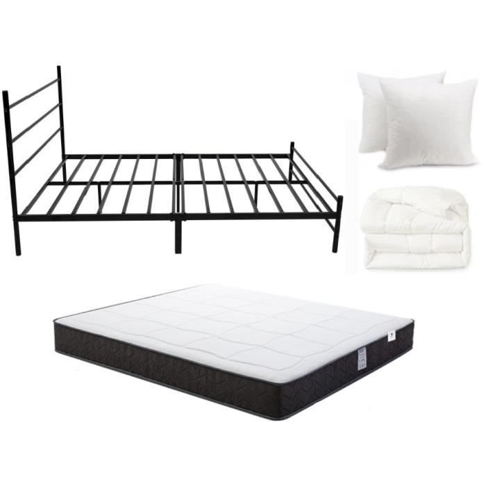 Pack Lit - IZTOSS - 160x200cm - Métal - Matelas mémoire de forme - 2 places