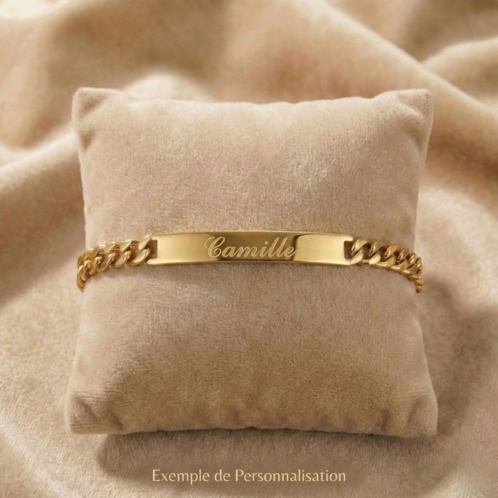 Pulsera - Mujer - Cadena tipo curb - Identity - 19 cm - Malla americana - Chapada en oro amarillo de 18k - 3 micras