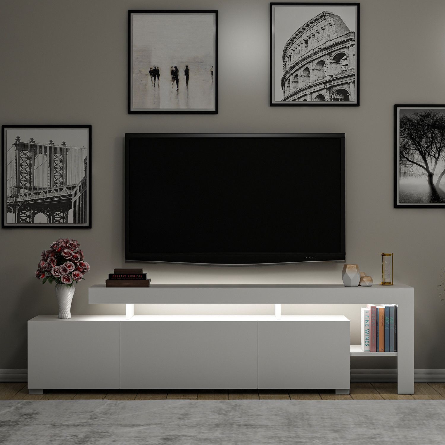 TV-Ständer mit LED-Beleuchtung - BELIZ - Weiß - 192 x 53 x 37 cm