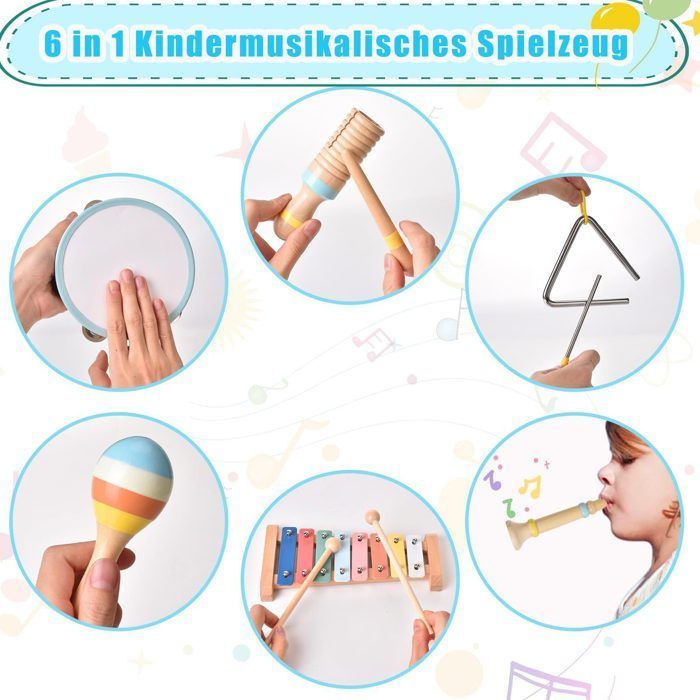Juguetes educativos para bebés, instrumentos musicales Montessori, juguetes de madera para niños pequeños de 1 a 3 años, instrumentos musicales