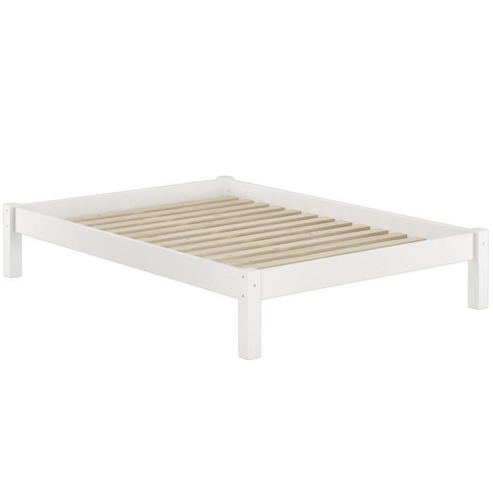 Struttura letto futon in pino massello bianco 140x200 cm, design moderno, senza testiera né rete a doghe, 60.35-14WoR