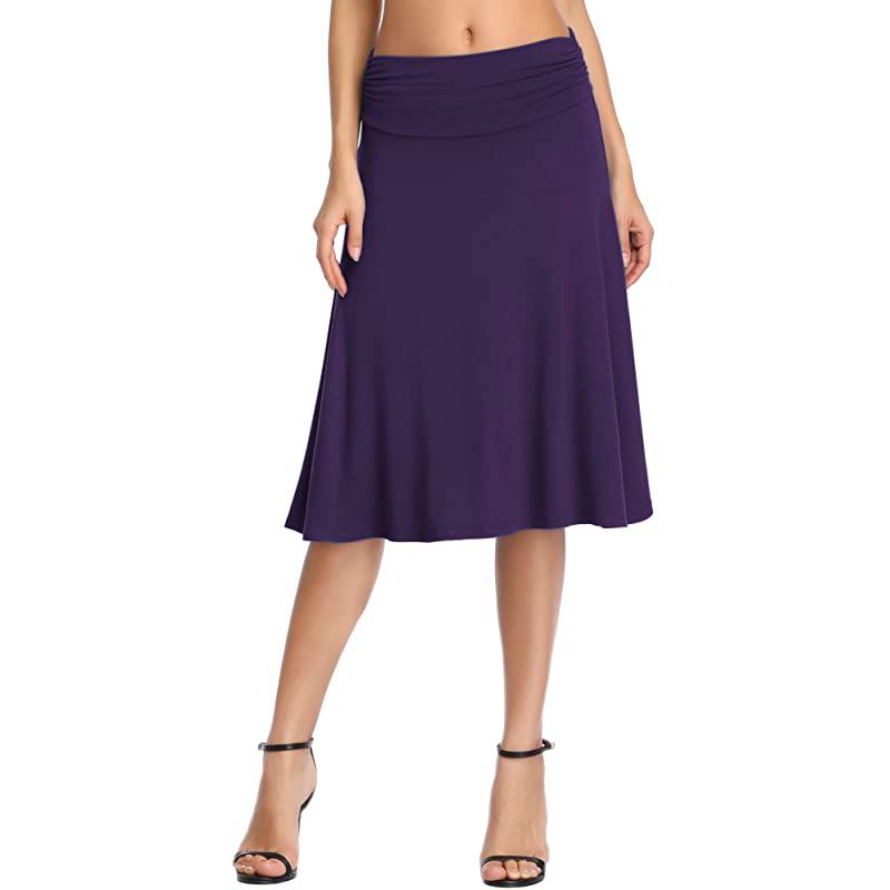 Jupe de yoga midi évasée et extensible à taille froncée pour femme