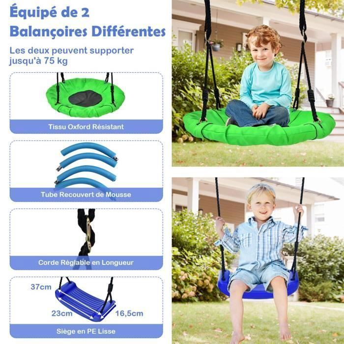 Columpio infantil COSTWAY con 2 columpios (5 en 1), aro de baloncesto, red para trepar y 1 escalera de escalada (en forma de A) - Capacidad de carga de 75 kg