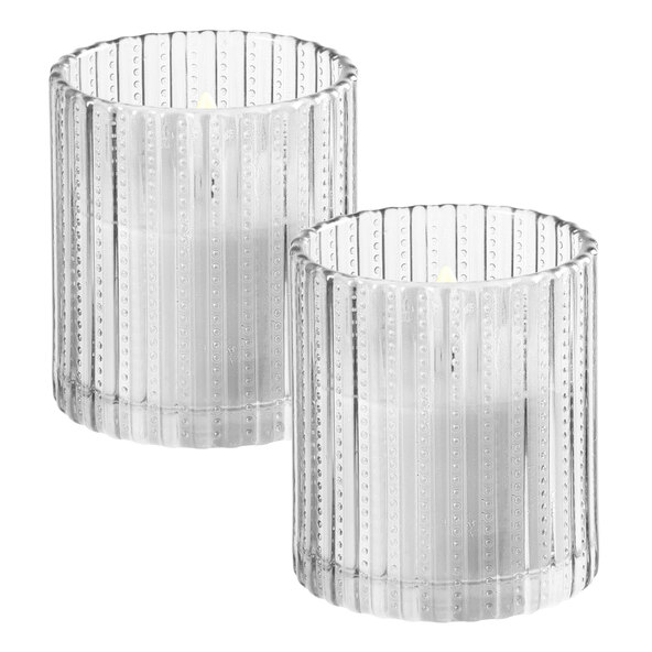 LED-Echtwachskerze, Reliefglass, Σετ 2er