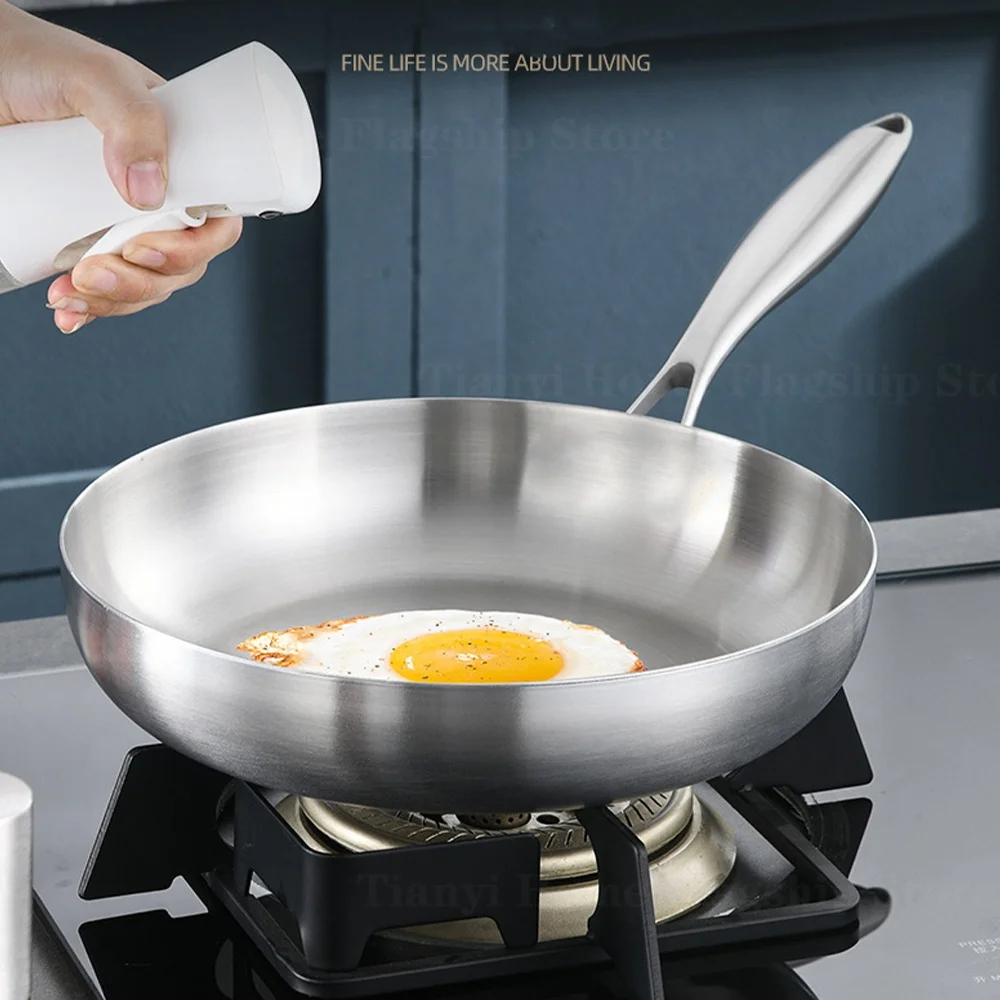 Poêle à frire en acier inoxydable 316, wok antiadhésif, sans revêtement, pour la cuisson des steaks, compatible avec les plaques de cuisson à gaz et à induction, casserole et ustensiles de cuisine.