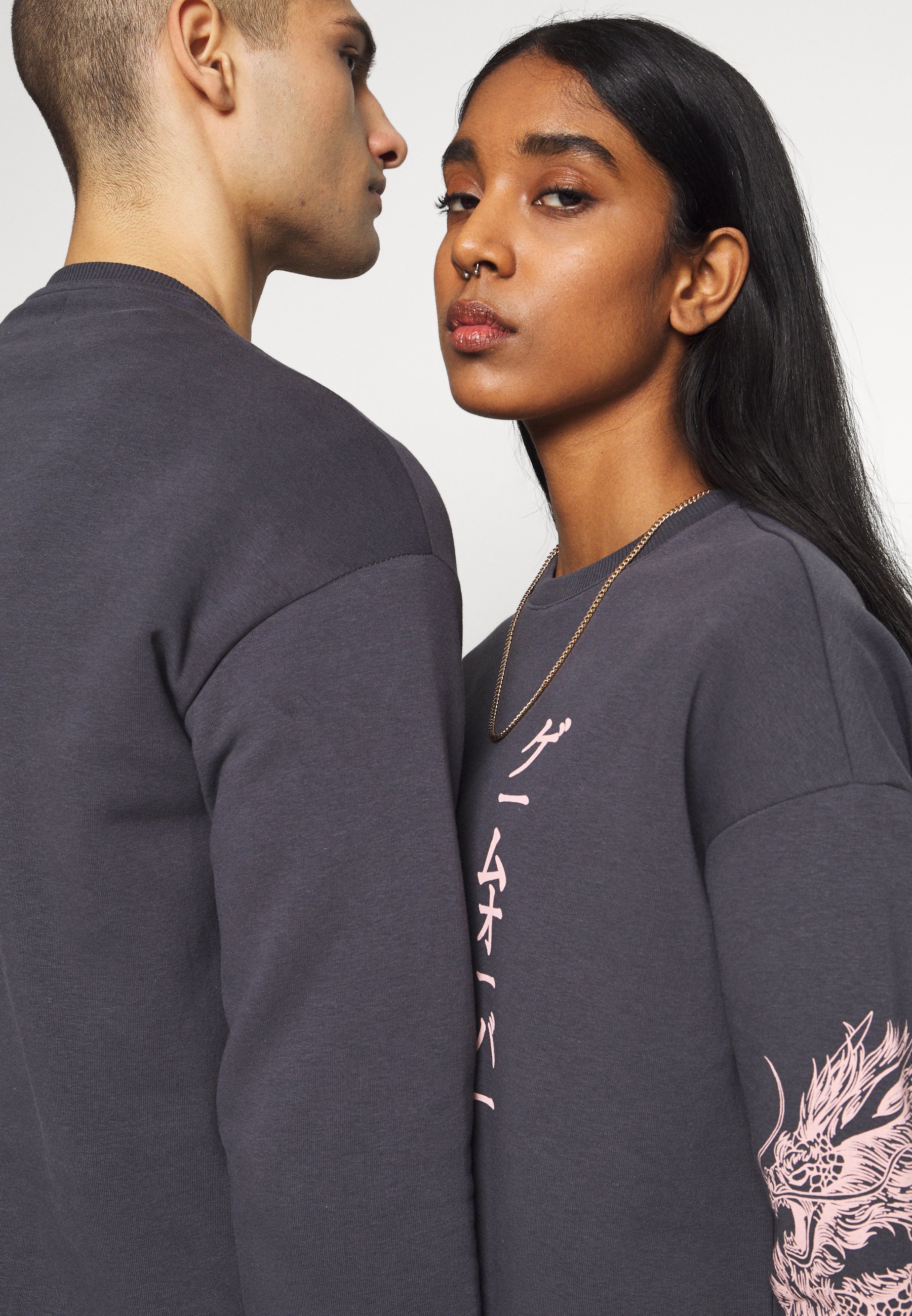 YOURTURN SLEEVES DRAGON CNECK - Bluza - ciemnoszara