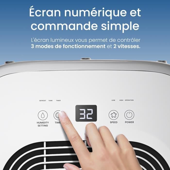 Cosi Home Déshumidificateur 12L/jour avec capteur d'humidité, Minuterie 24h, Drainage continu et mode veille