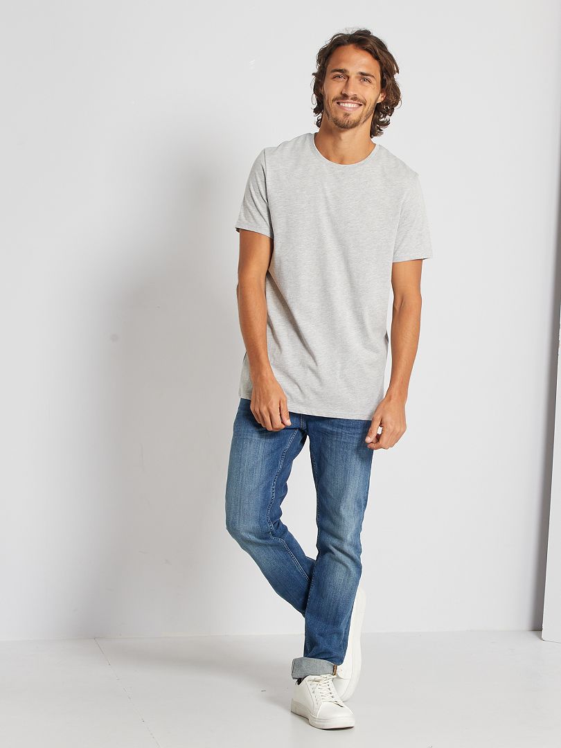 Camiseta lisa de malha, corte reto - cinza claro
