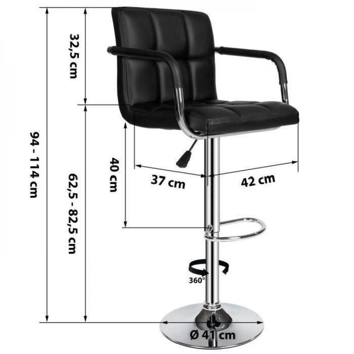 KEDIA Tabouret de bar,Lot de 2,Avec accoudoirs,Réglable en hauteur,noir,Rotatif à 360 °,Robuste et durable,facile à nettoyer