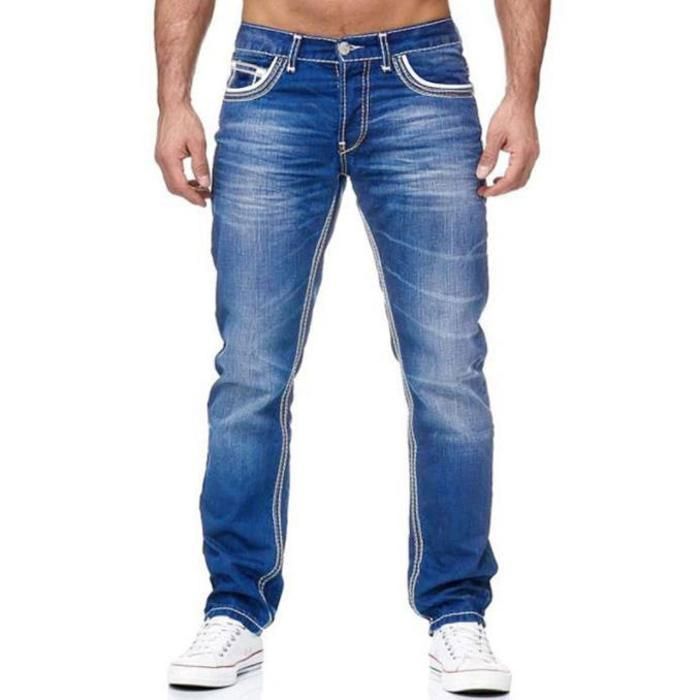 Jeans da uomo classici casual a vestibilità regolare, tinta unita - Azzurro chiaro