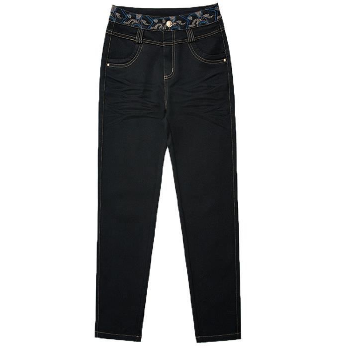 Pantalones vaqueros de mujer - FUNMOON - Cintura alta - Negros - Algodón - Cálidos