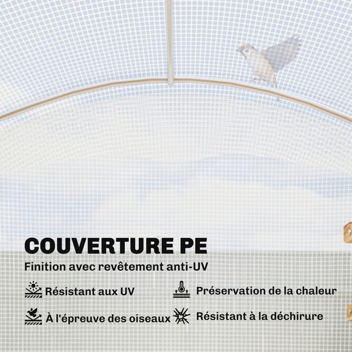 Outsunny 6 m² garden tunnel greenhouse - 220g/m² PE cover - 50cm extended sides - with door - 300x200x195cm - white