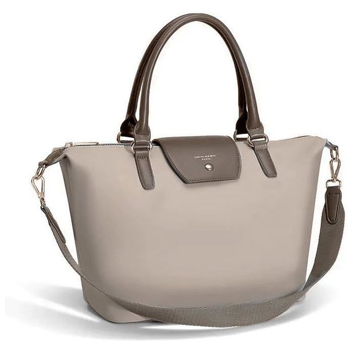 David Jones - Bolso tote de nailon para mujer - Bolso de compras suave, bolso de hombro/bandolera - Elegante y a la moda - Marrón topo