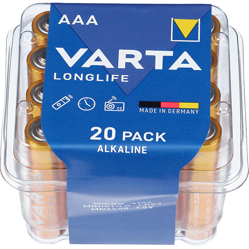 Batería Varta AAA, paquete de 20, Varta de larga duración